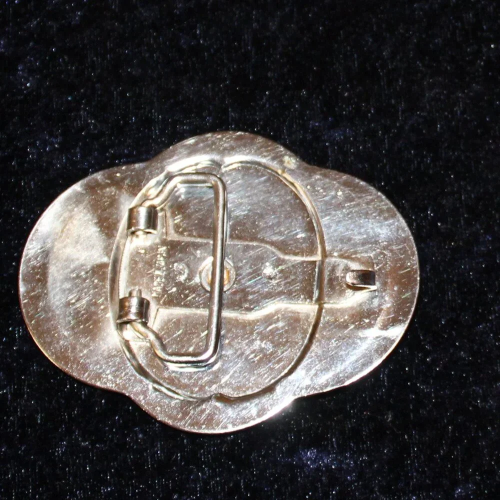 Vintage Silver Toned Oval Buckle with Gold Toned Bronco Rider